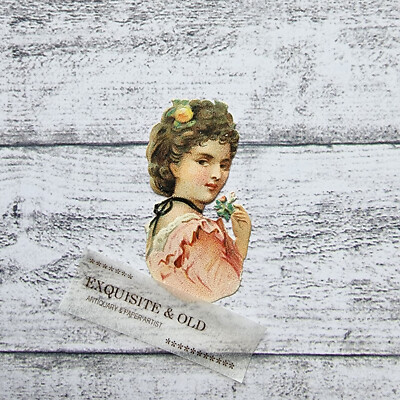 um 1900 Mädchen Kind Kopf Blume Victorian Glanzbild Prägedruck Luxuspapier Deko