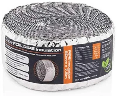 SuperFOIL Hot Cold Pipe Duct Insulation Wrap Indoor Outdoor Bubble - 80mm x 7.5m