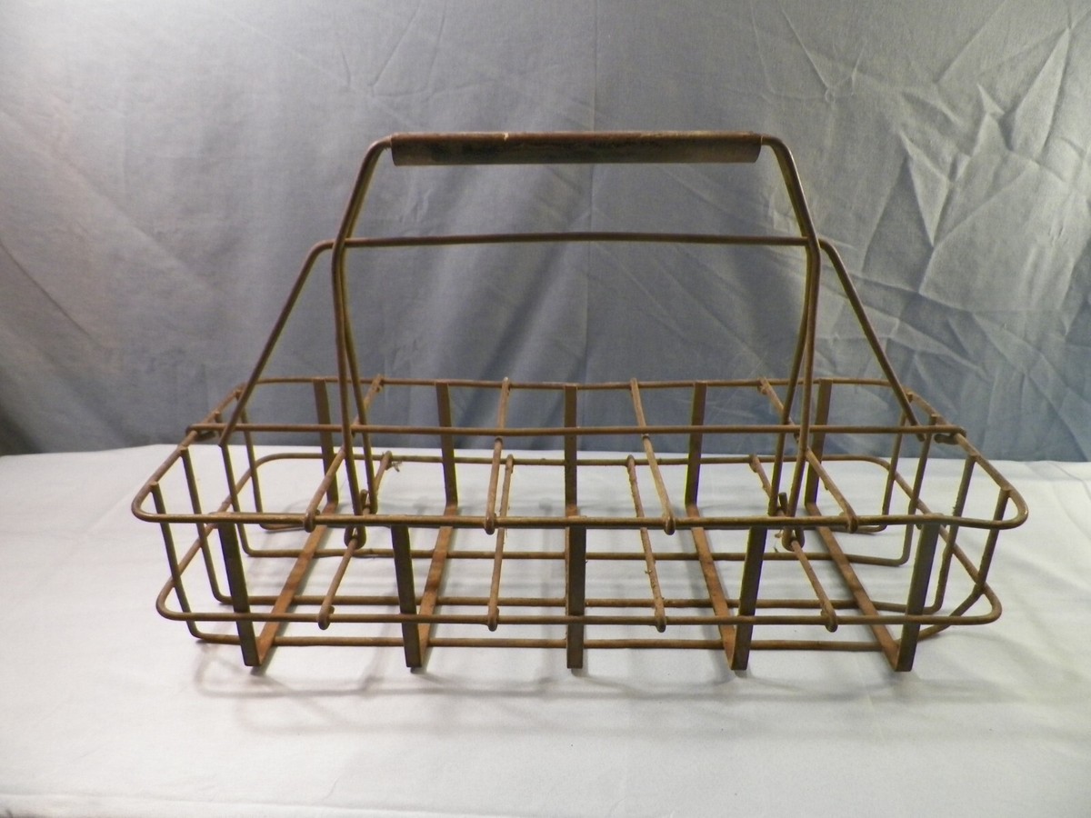 Vintage Large Metal 8 Milk Bottle Carrier Caddy Crate INV2 | eBay