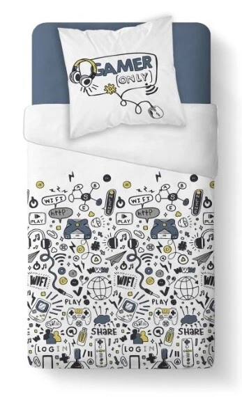 TODAY Parure Housse de Couette Ado Gamer ,Blanc, 140x200