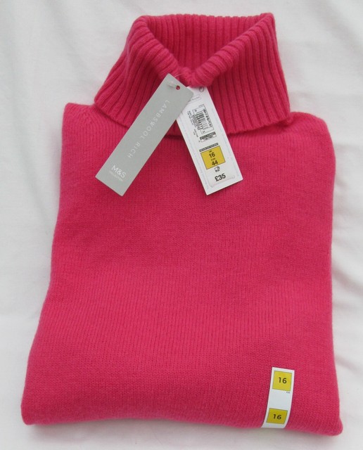 Ladies Marks and Spencer Very Pink Lambswool Rich Polo Neck Jumper Size