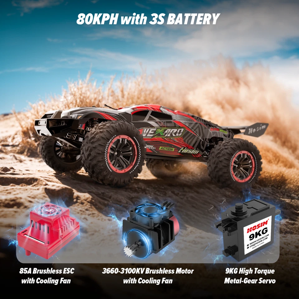 Hosim 1:8 Brushless RC Car Remote Cotrol Car Monster Truck High Speed 50+MPH RTR - Image 2 of 4
