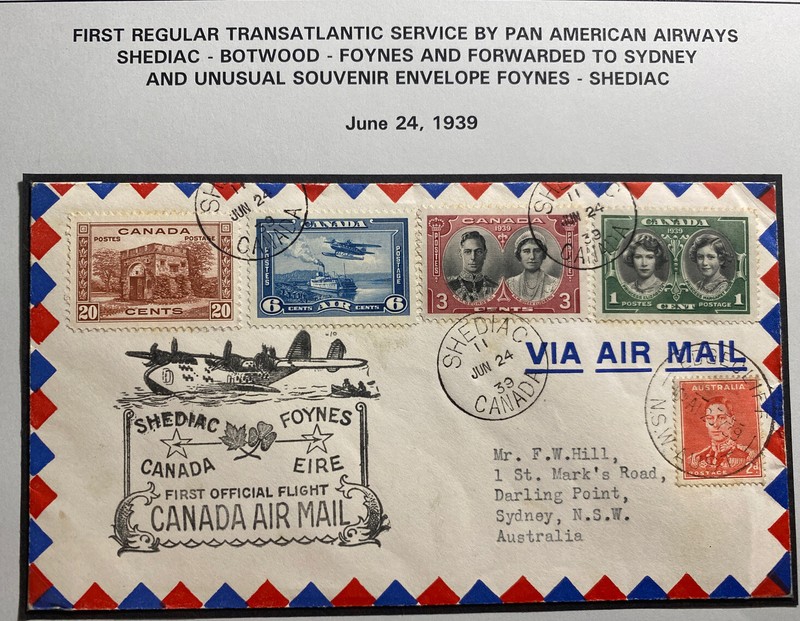 1939 Shediac Canada First Flight Airmail Cover To Sydney Australia Via Ireland