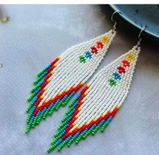 Tribal Earrings Native Large Boho American Seed Beads Handmade Earring