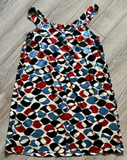 Silky Slip Dress Womens S Geometric Flowy Patriotic Casual Popover Boho Artsy