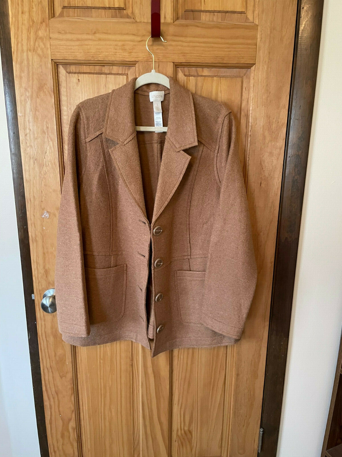 Chicos Size 3 Brown Wool/Polyester Button Down Ja… - image 2