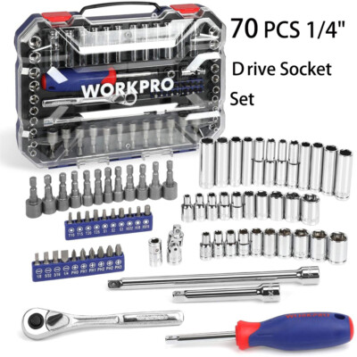 WORKPRO Drive Socket Set w/Quick-Release Ratchet Metric&SAE 63PCS/70PCS