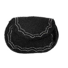VTG 1930s Black/Silver Seed Bead Beaded Purse with Dance Strap