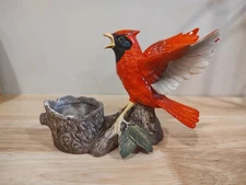 Country Store Products Cardinal Sitting on Tree Ceramic Candle Holder, Japan