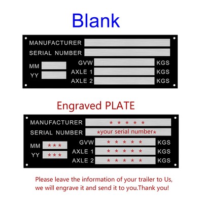 Blank or Engraved Aluminum Trailer Vehicle ID Plant VIN Chassis Plates Car Motor