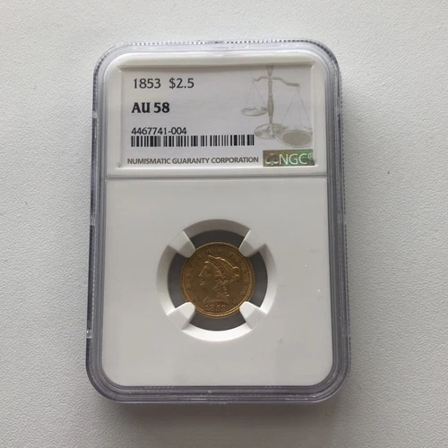 1853 $2.5 NGC AU 58 Gold Coin