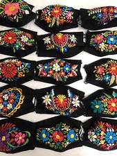 3 Pack- FLOWERS Embroidered Face Mask -3 Piezas Cubrebocas bordado Mexicano.
