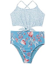 O'Neill L17656 Girls Blue/Multi Sylvie Floral Knot One Piece Swimsuit Size 12