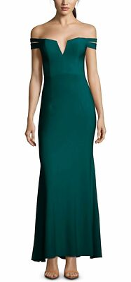 Xscape Womens Green Zippered Cold-shoulder Cutouts V Neck Full-Length Evening Dress 4