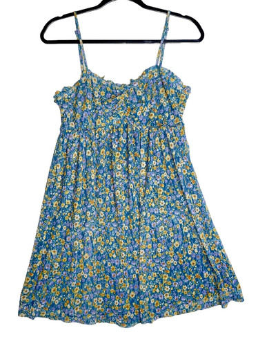 Lily Rose Dress Womens M Floral Teal Yellow Empire Waist Lined Babydoll