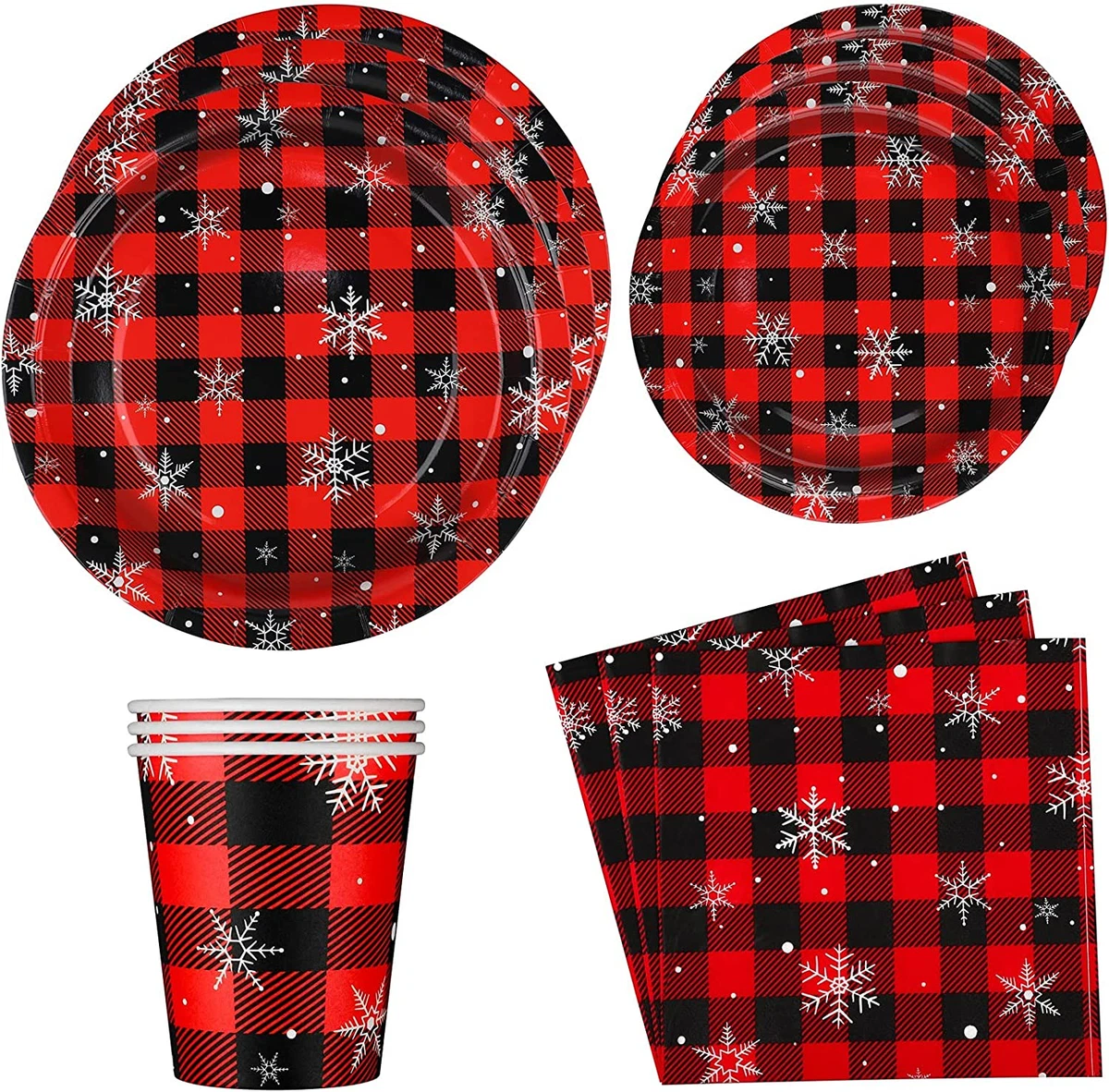 122 Pieces Buffalo Plaid Party Supplies with Snowflake Christmas