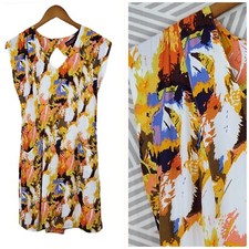 Anthropologie Maple Dress Keyhole Button Back Size 2 Mini Feather Fall Colors