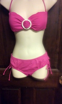 NWT VICTORIA'S SECRET BEACH SEXY SOLID BANDAU W/REMOVABLE STRAPS FUCHSIA MED 