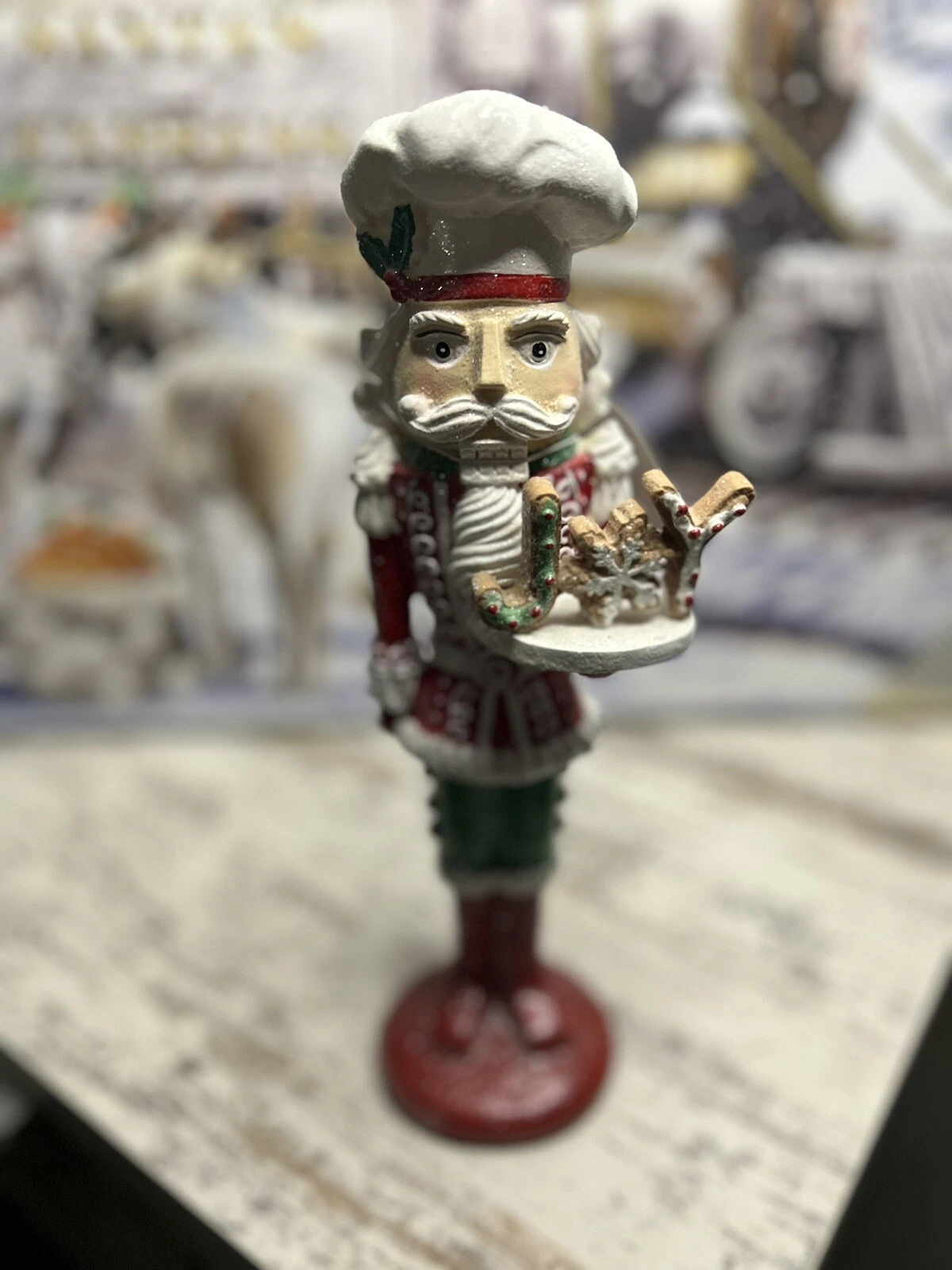Nutcracker Red Green And White Glitter Nutcracker 11” Holding Joy Tray