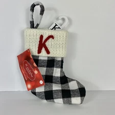 Mini stocking buffalo plaid embroidered K Initial gift card holder