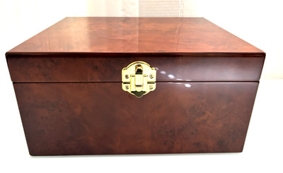 XLG Cherry Laminated Burlwood Multi Function Storage Box 12 3/8 X 10 1/4 X 6 1/8