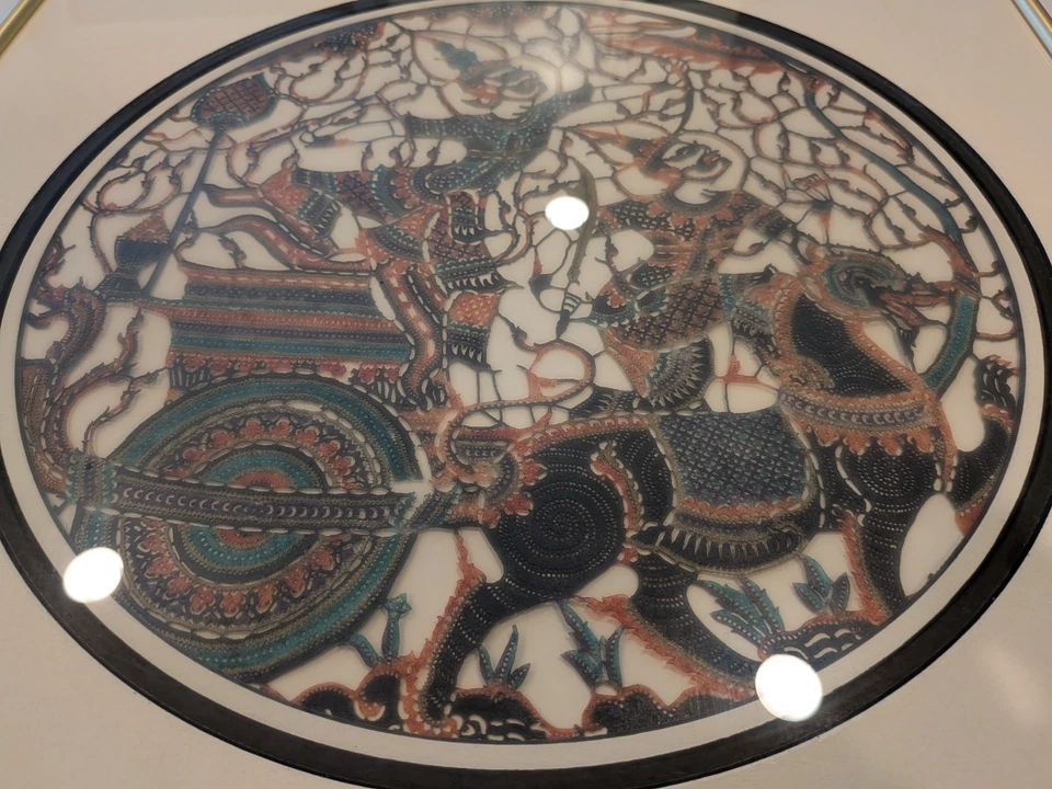 Large Thai Nang Yai Shadow Puppet Art  Wall Hanging - Ramakien Epic 18x18 inch - Image 4 of 4