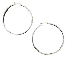 Women s Silver Tone 2 Big Round Large Thin Hoop Snap Closure Earrings NEW