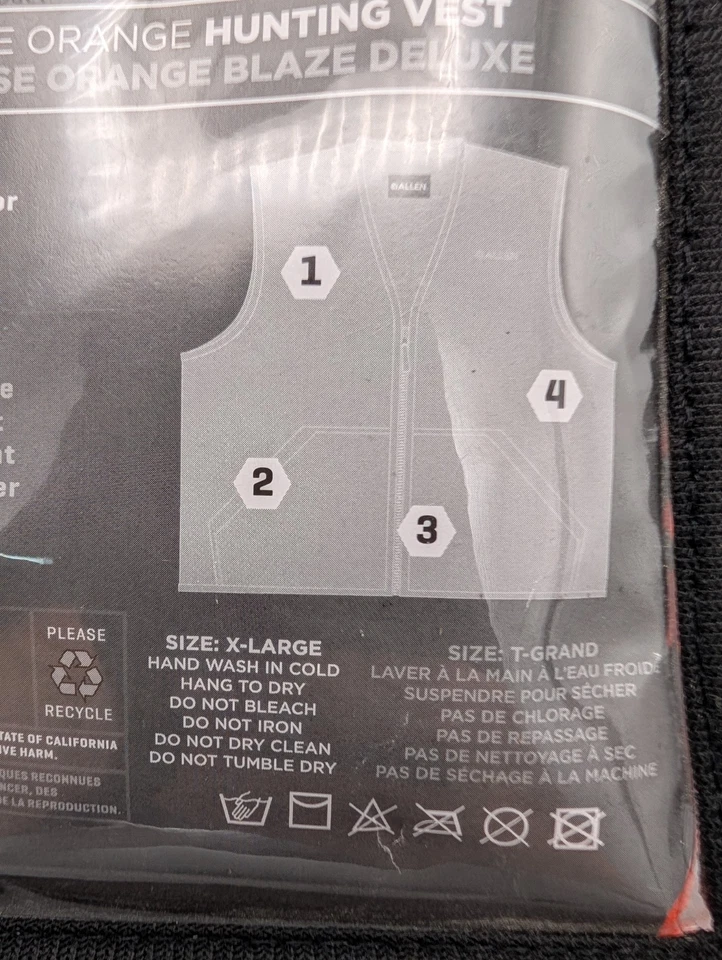 Allen Deluxe Blaze Orange Hunting Vest, XL Zipper Closure Unisex 15768 New - Image 3 of 4