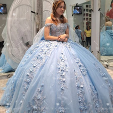 Floral Quinceanera Dresses with Bow Sky Blue Sweet 15 16 XV Party Ball Gowns