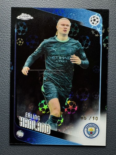 2025-26 Topps Chrome UEFA UCL Erling Haaland #181 Black Starball Refractor /10