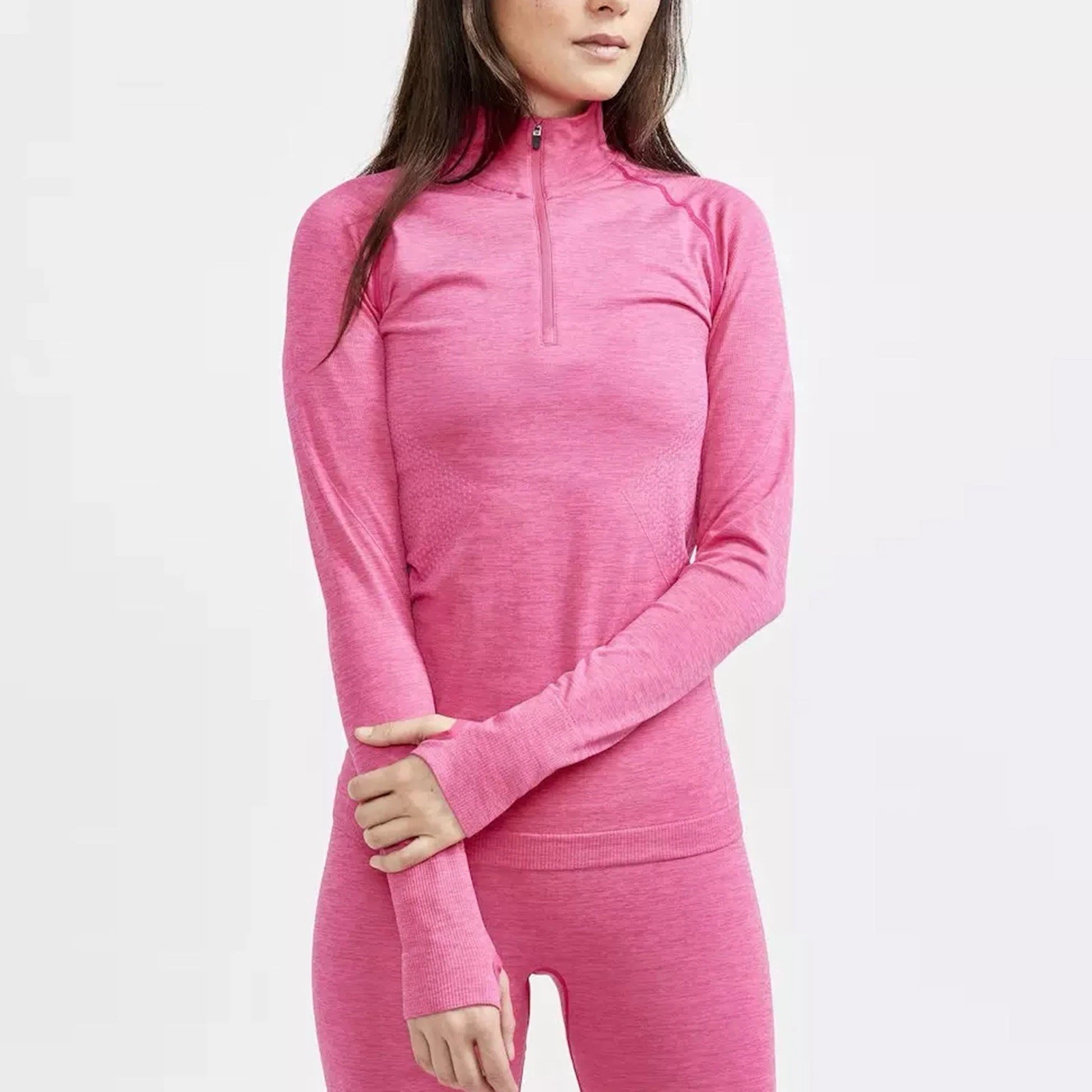 Craft Womens Seamless Base Layer XL Pink Half Zip Running Training Top Thumbhole