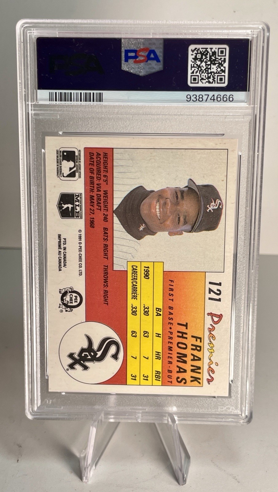 1991 O-PEE-CHEE PREMIERE  #121   FRANK THOMAS (HOF)  -  PSA 8 NM-MT!!! view 8