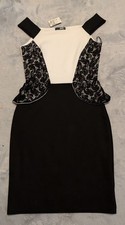Quiz Size 12 Black/White Lace Pencil Bardot Midi Occasion Dress