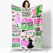 50'' x 40'' Elphaba Hat Glinda Witch Pink Flannel Blanket, Magic Movie Land B...
