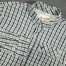 Duck Camp Fishing Shirt Mens XL Blue Plaid Vented Zip Pockets Long Roll Sleeve