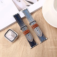 blue demin/jean  leather watch band for apple watch iwatch S 7/8/9/10/11 Ultra