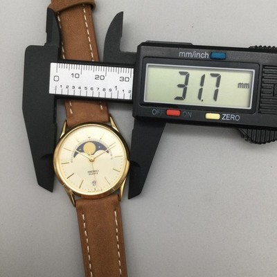Vintage Seiko Moon Phase Mens Watch 32mm Date 7434-7008 Leather