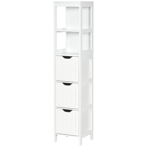 Tall Bathroom Storage Cabinet, Freestanding Linen Tower with 3 Drawers, White - Picture 4 of 11