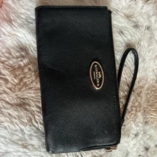 Coach Wallet Card Holder Coin Purse Keychain Brown Leather with Logo Monogram