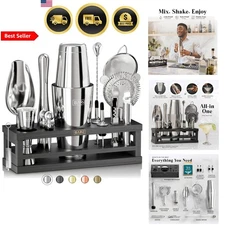 Mixology Bartender Kit Bar Set 16-Piece Cocktail Shaker Mixers Recipe Cards