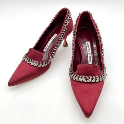 MANOLO BLAHNIK Pumps Blatt Satin Größe:35/JP:22 Bordeaux aus Japan 142131K...