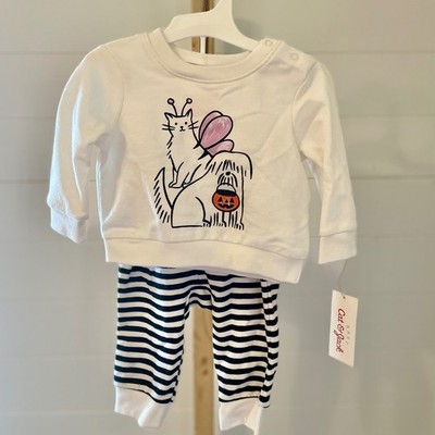 Cat and Jack Baby Girls Halloween Cat Pumpkin Pajama Set Size 3 - 6 M