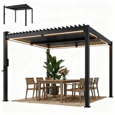 Outsunny 3 x 3 m Louvered Pergola w/ Solar LED lights, Patio Gazebo Pergola