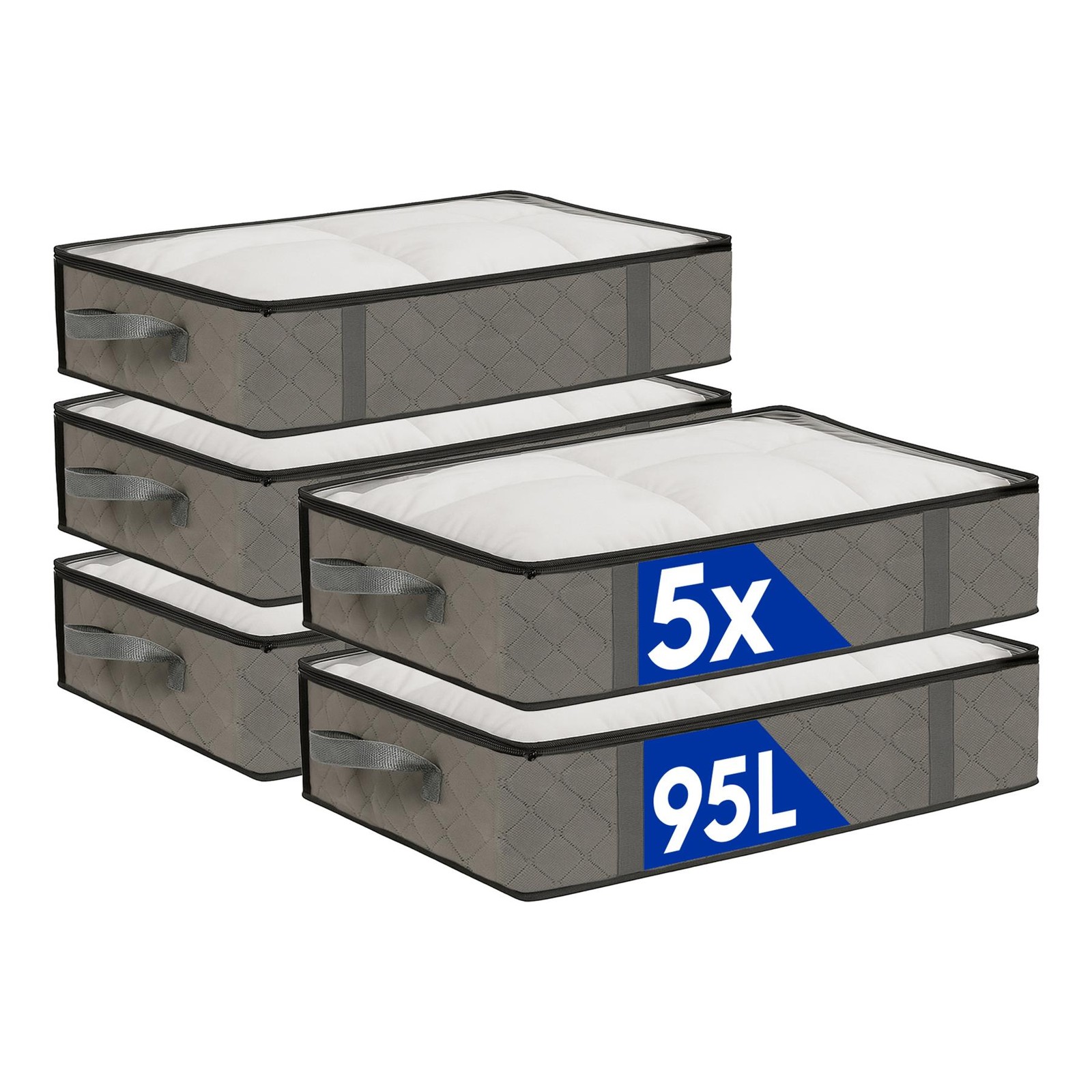 Under Bed Storage Bags with Lid - 95 Litre - Grey - Pack of 5 - Image 2