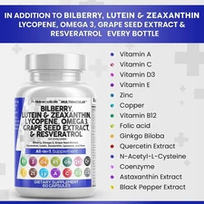 Clean Nutra Eye Vitamins with Bilberry Lutein and Zeaxanthin Supplements Lyco...