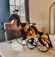Antique Wooden Horse Velocipede Tricycle Toy Pair 19th Century Rare Collectors