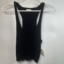Intimately Free People Tank Top Small Black DEEP V Neck Knit Ribbed Sleeveless