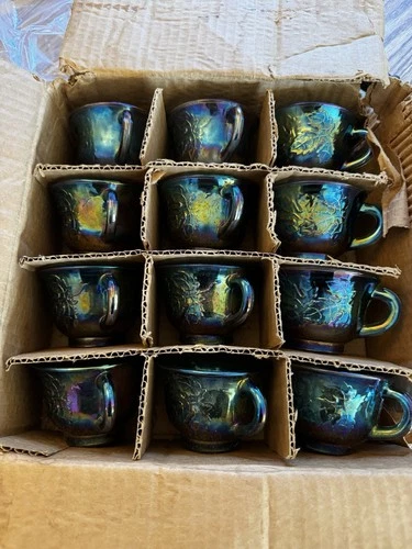 Blue carnival Vintage Indiana Glass Punch Cups -set of 12