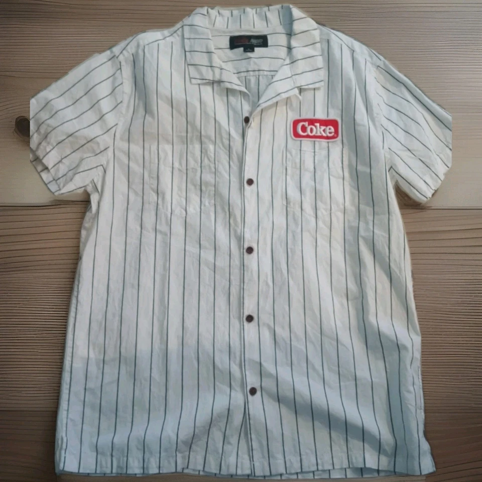 Aeropostale Coke Logo Button Down Shirt White Striped Size Large Unisex/ Men's  - Image 4 of 4