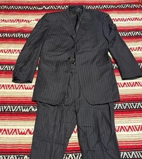  2219 Canali Made in Italy Pin Striped Super 120 Wool Suit  Pants Black Sz 50R